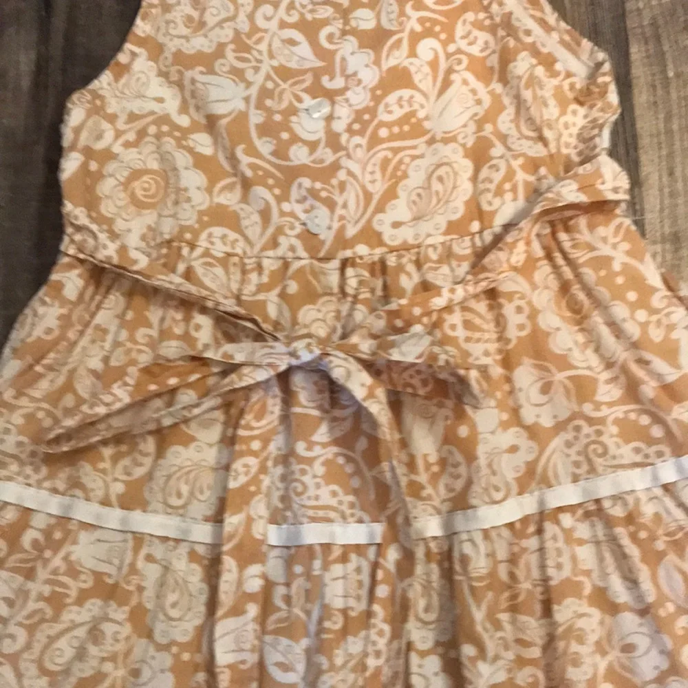Toddler Girl Dress Tan & White